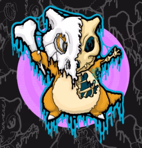 Drippy Cubone skeleton artwork holding bone weapon.