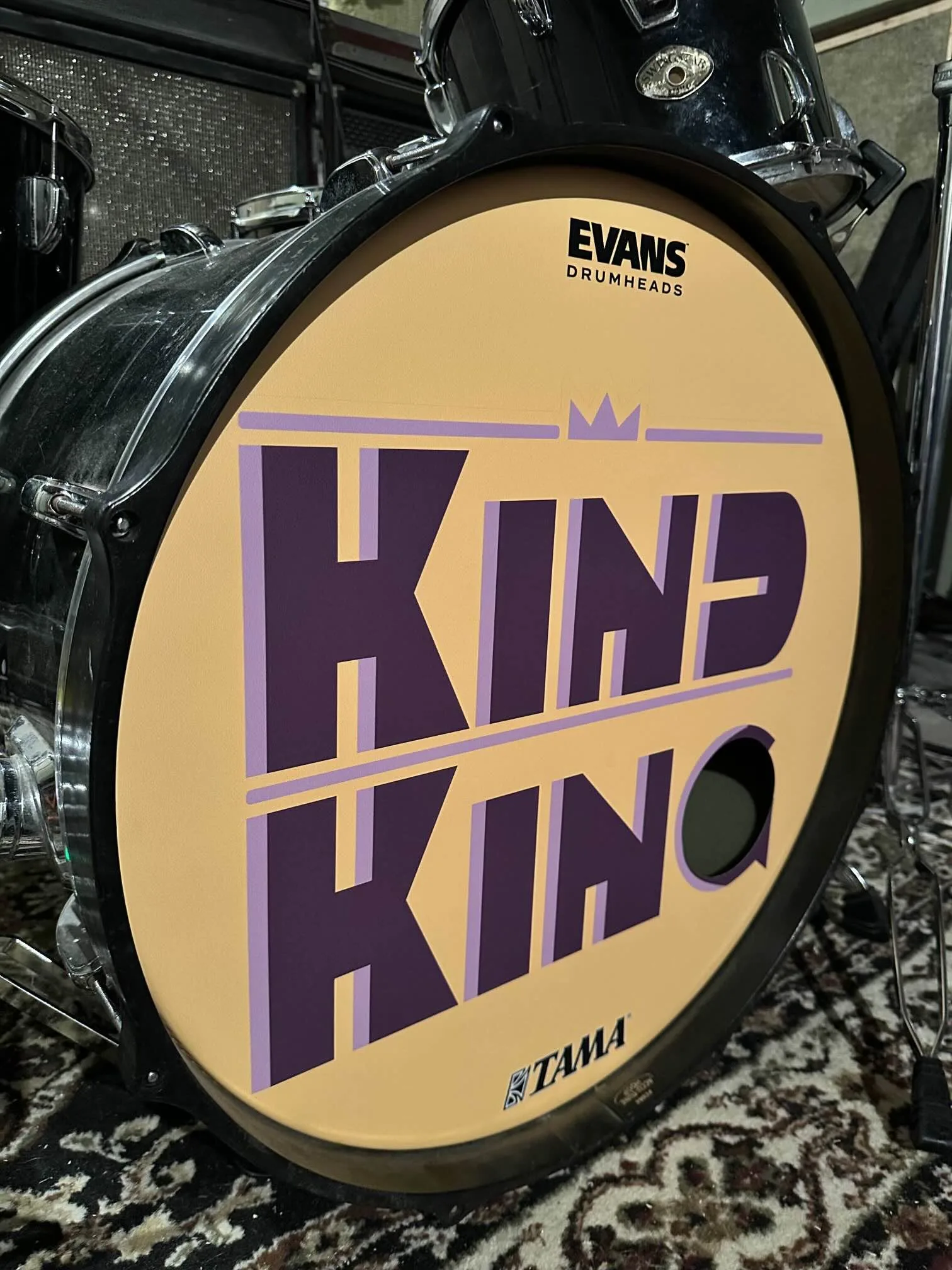 King King logo on a bass drum head.