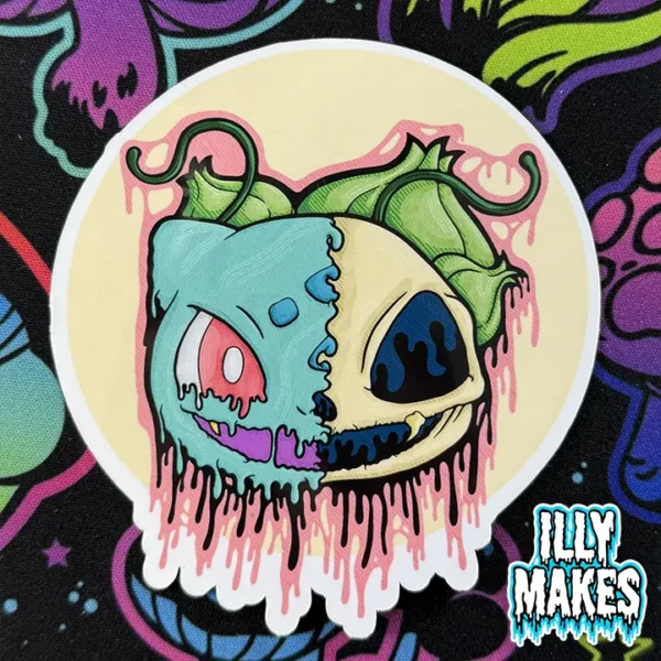 Drippy Bulbasaur Skull Sticker