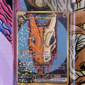 Custom Drippy Charizard EX card with spooky skull dragon design, gold border, and shimmering laminate