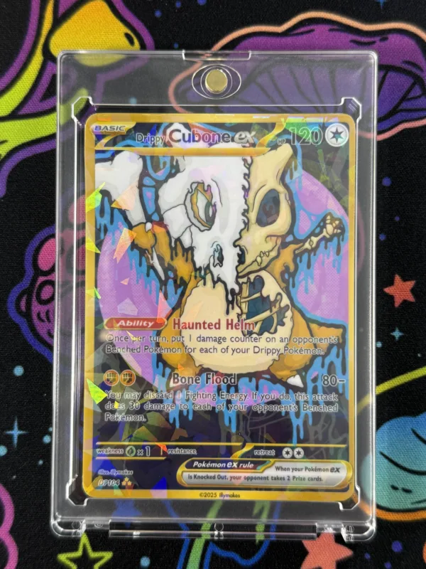 Drippy Cubone EX custom Pokémon card featuring fighting type skull art and gold full art border without case