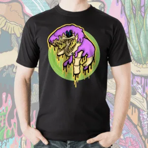 Drippy Ekans Skull horror-inspired Pokémon t-shirt on black. Creepy cute meets macabre with a melting skeletal Ekans design.