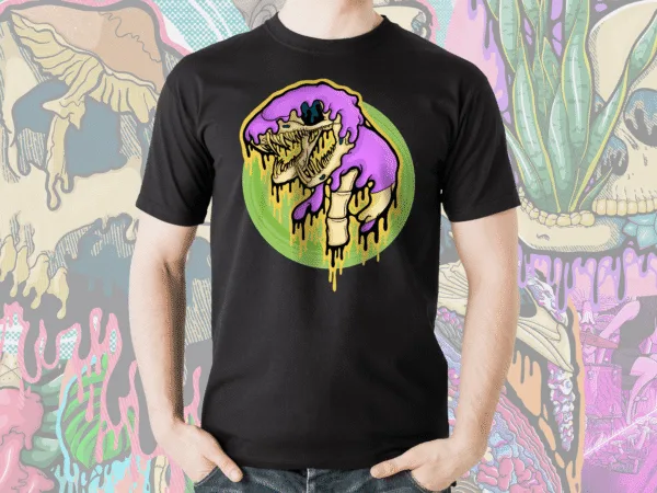 Drippy Ekans Skull horror-inspired Pokémon t-shirt on black. Creepy cute meets macabre with a melting skeletal Ekans design.