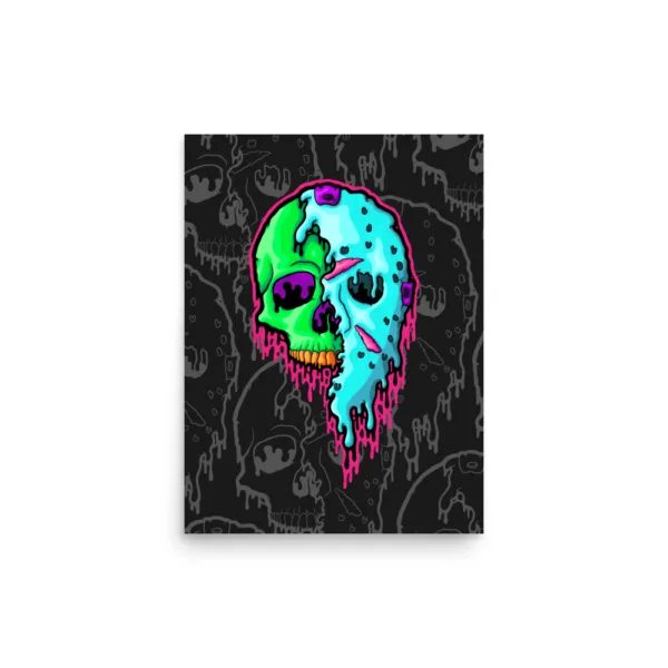 Drippy Neon Jason Skull Poster Print