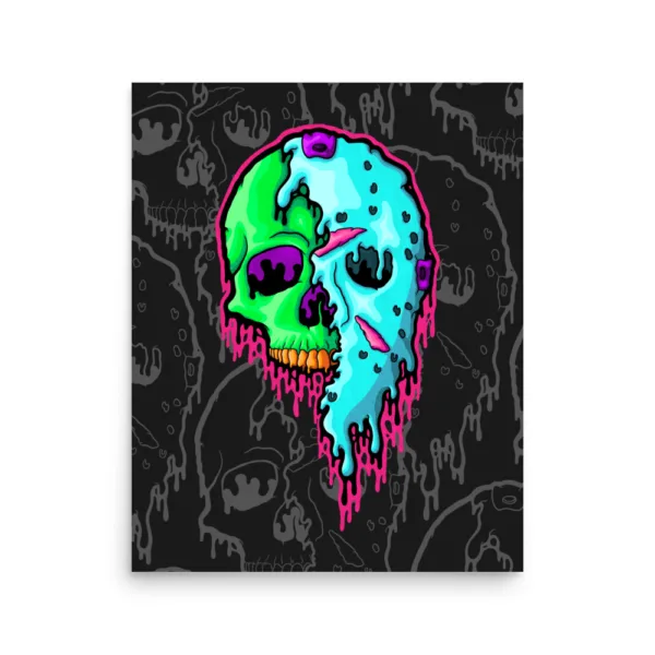 Drippy Neon Jason Skull Poster Print
