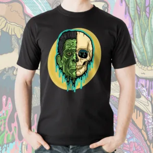 Bring a classic monster back to life with the Drippy Frankenstein Skull Tee, merging gothic horror with haunting drippy skull art. Perfect for fans of spooky streetwear and creepy alternative fashion.
