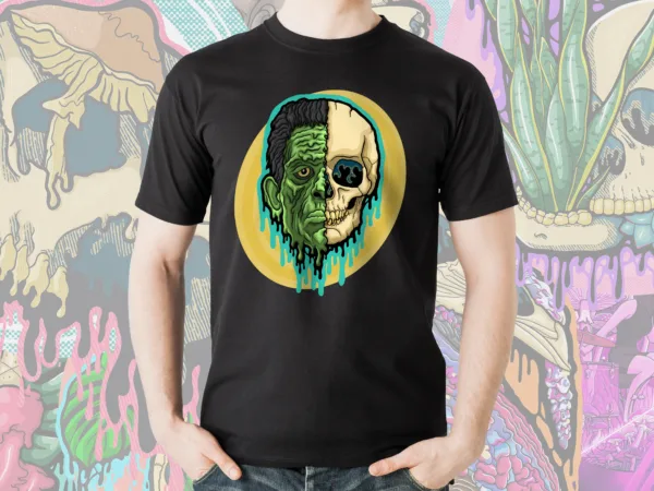 Bring a classic monster back to life with the Drippy Frankenstein Skull Tee, merging gothic horror with haunting drippy skull art. Perfect for fans of spooky streetwear and creepy alternative fashion.
