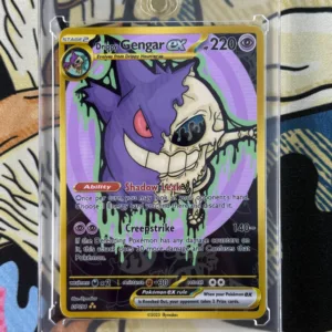 Drippy Gengar EX handmade Pokémon card with spooky skull design, gold border, and holo finish