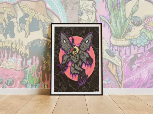 Bring legendary lore to your walls with the Drippy Mothman Skeleton Poster, blending cryptid mystery with haunting drippy skull art. Perfect for spooky home decor and gothic collectors.