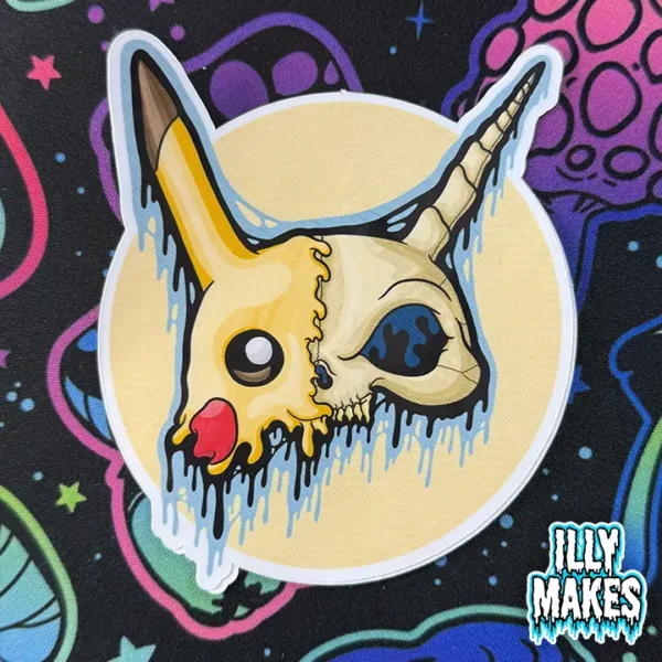 Drippy Pikachu Skull Sticker