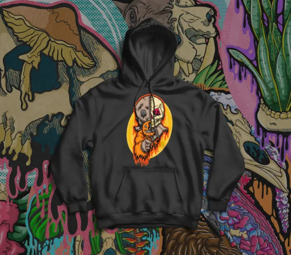 Stay spooky and warm with the Drippy Trick ‘R Treat Sam Skull Hoodie, reimagining the Halloween icon in haunting drippy skull art. Perfect for horror fans and gothic streetwear lovers.