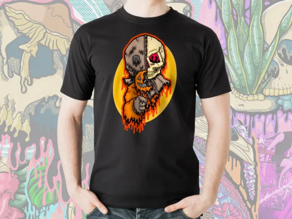 Celebrate Halloween all year with the Drippy Trick ‘R Treat Sam Skull Tee, featuring the iconic horror character reimagined in haunting drippy skull art. Perfect for spooky streetwear and horror fans.