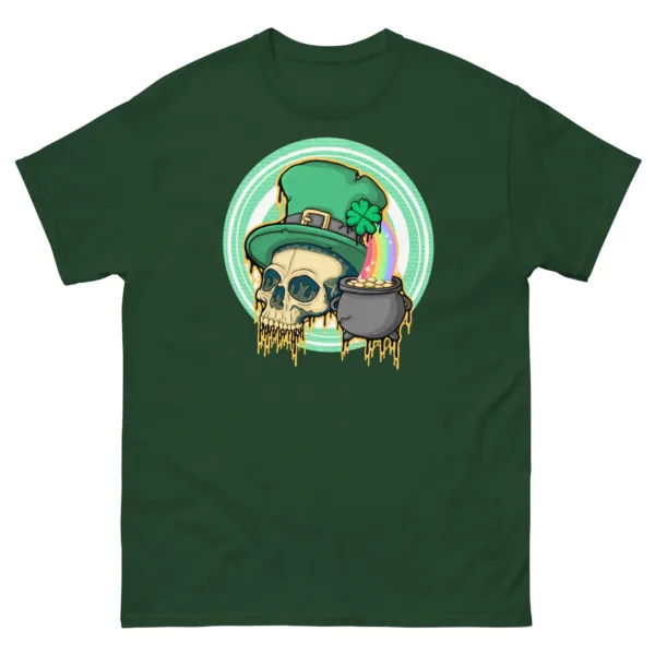 Drippy St. Patrick’s Day Leprechaun Skull T-Shirt - Image 3