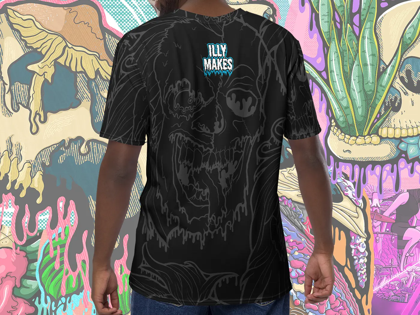 Drippy Beetlejuice Skull All-Over Print Tee - Image 4