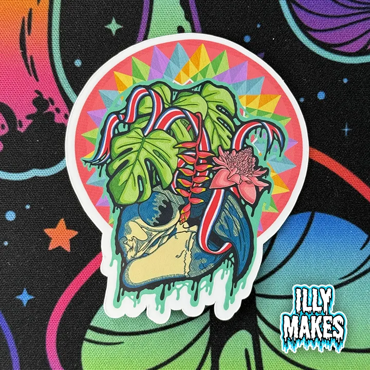 Drippy Costa Rican Macaw Skull Sticker