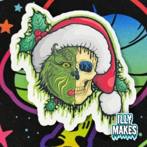 Drippy Grinch Skull Sticker
