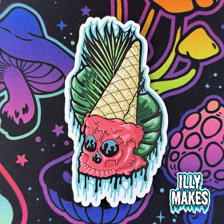 Drippy Ice Cream Skull Sticker