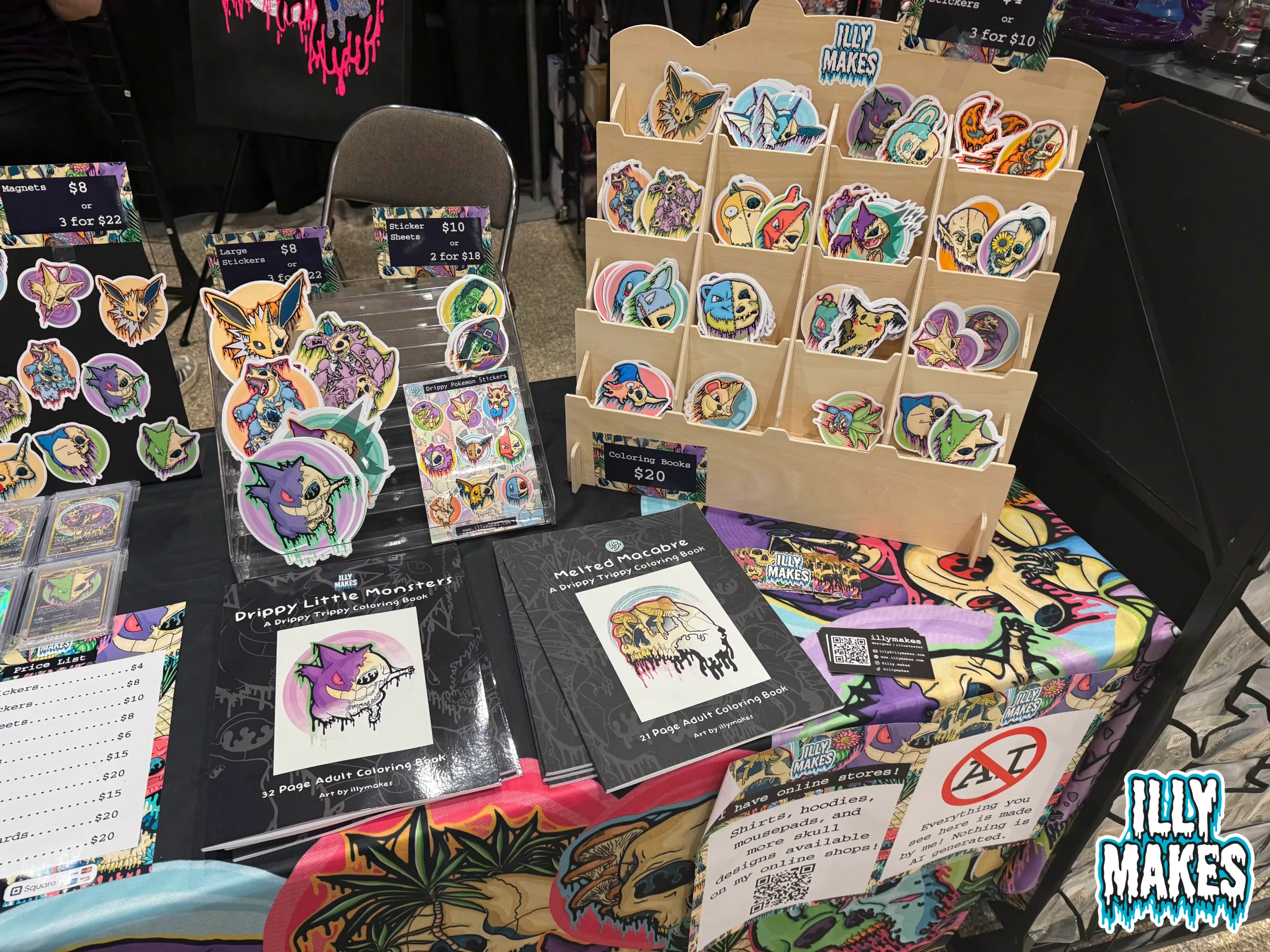 Some of my art for sale including stickers, coloring books, magnets, and more.