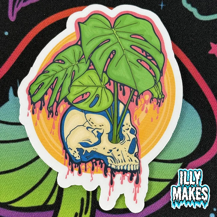 Drippy Monstera Skull Sticker