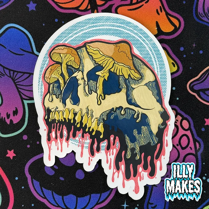 Drippy Mushroom Skull Sticker
