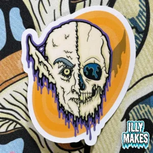 Drippy Nosferatu Skull sticker with bold horror-inspired art.