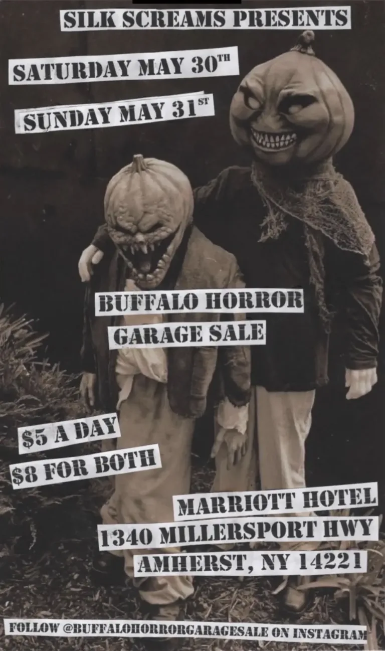 Buffalo Horror Garage Sale flyer showing the dates May 30–31, 2026, and announcement of its new larger venue.
