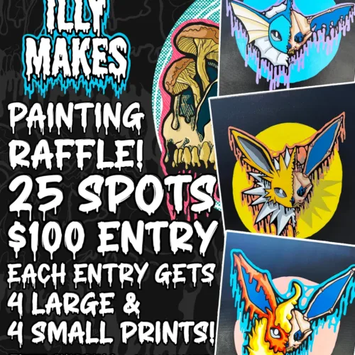 The Drippy Eeveelution Painting Raffle – Win All 3 Original Skull Paintings!